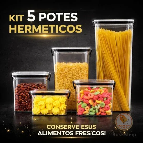 Kit 5 Potes Acrílico Herméticos Porta-Mantimentos com Tampa com Trava