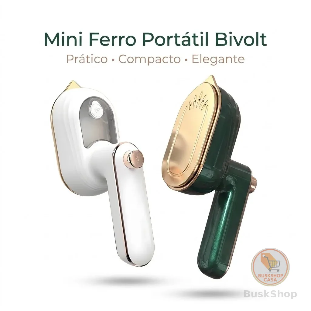 Mini Ferro Portátil Bivolt Cerâmica EV 130°C Compacto Para Viagem e Roupas