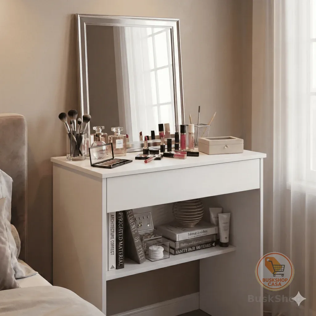 Escrivaninha Penteadeira com Divisórias para Cosméticos Móvel Auxiliar de Estética Minimalista