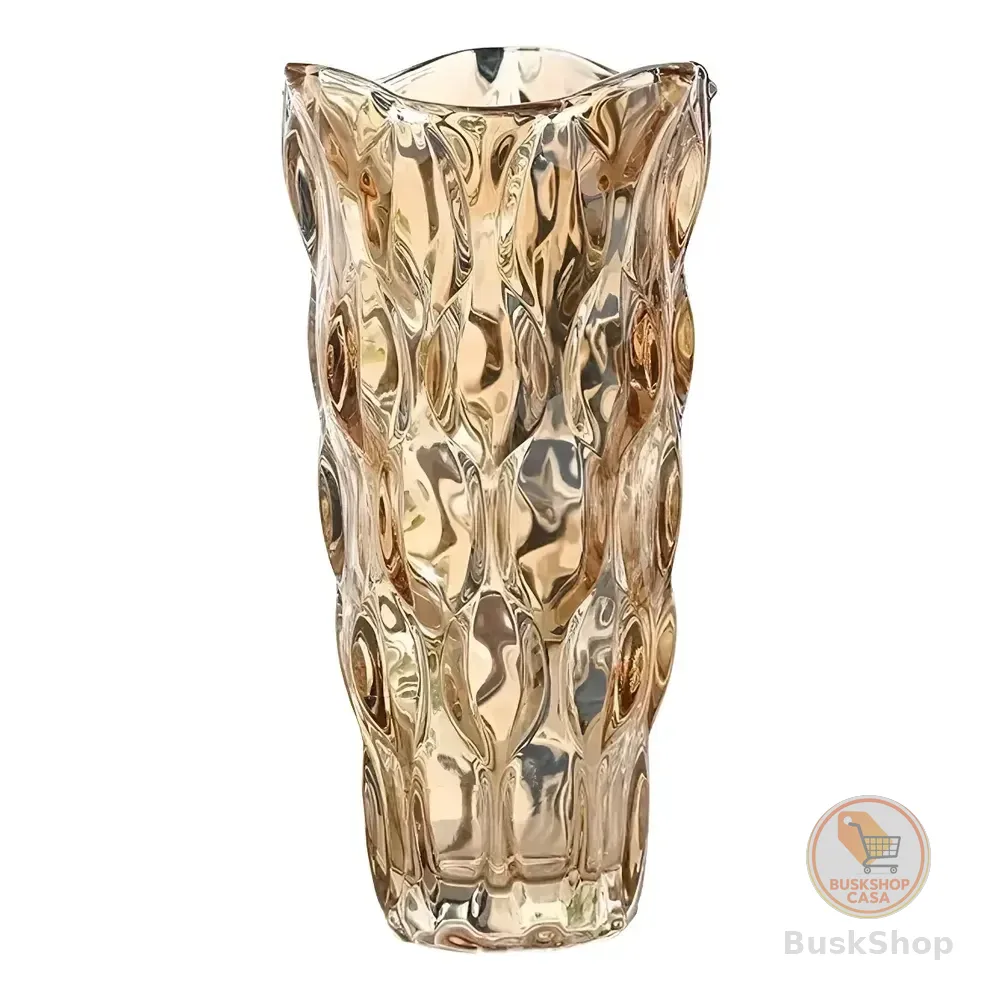 Vaso De Vidro Grosso Primeira Linha Flores, Decoração, Sala Cor Ambar Lapidado