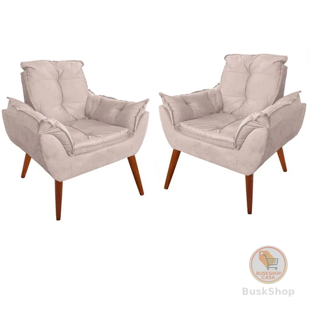 Kit 02 Poltrona Opala Decorativa Sala Quarta Suede Premium Várias Cores Para Amamentação, Recepção