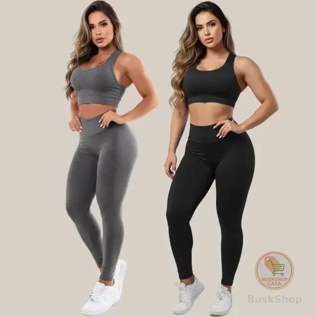 Kit 2 Conjuntos Calça Legging E Top Roupas Feminina Academia
