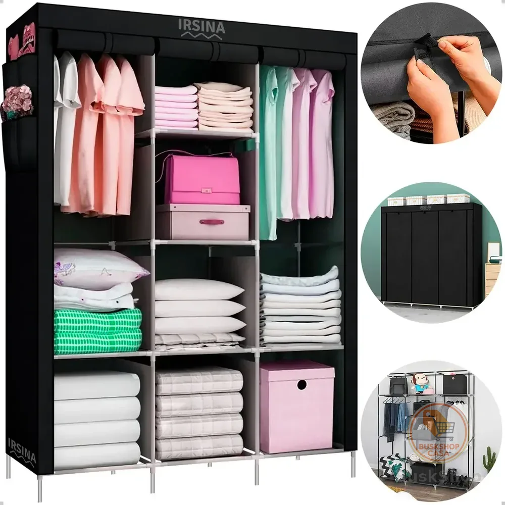 Guarda Roupa Dobrável Organizador Colmeia Preto 8 Prateleiras Irsina