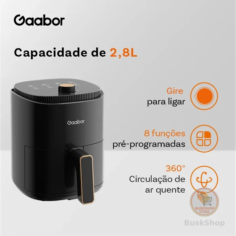Gaabor Air Fryer 2,8L Ar Cozimento Uniforme Timer 200°C Múltiplas funções Antiaderente AF-35M02A