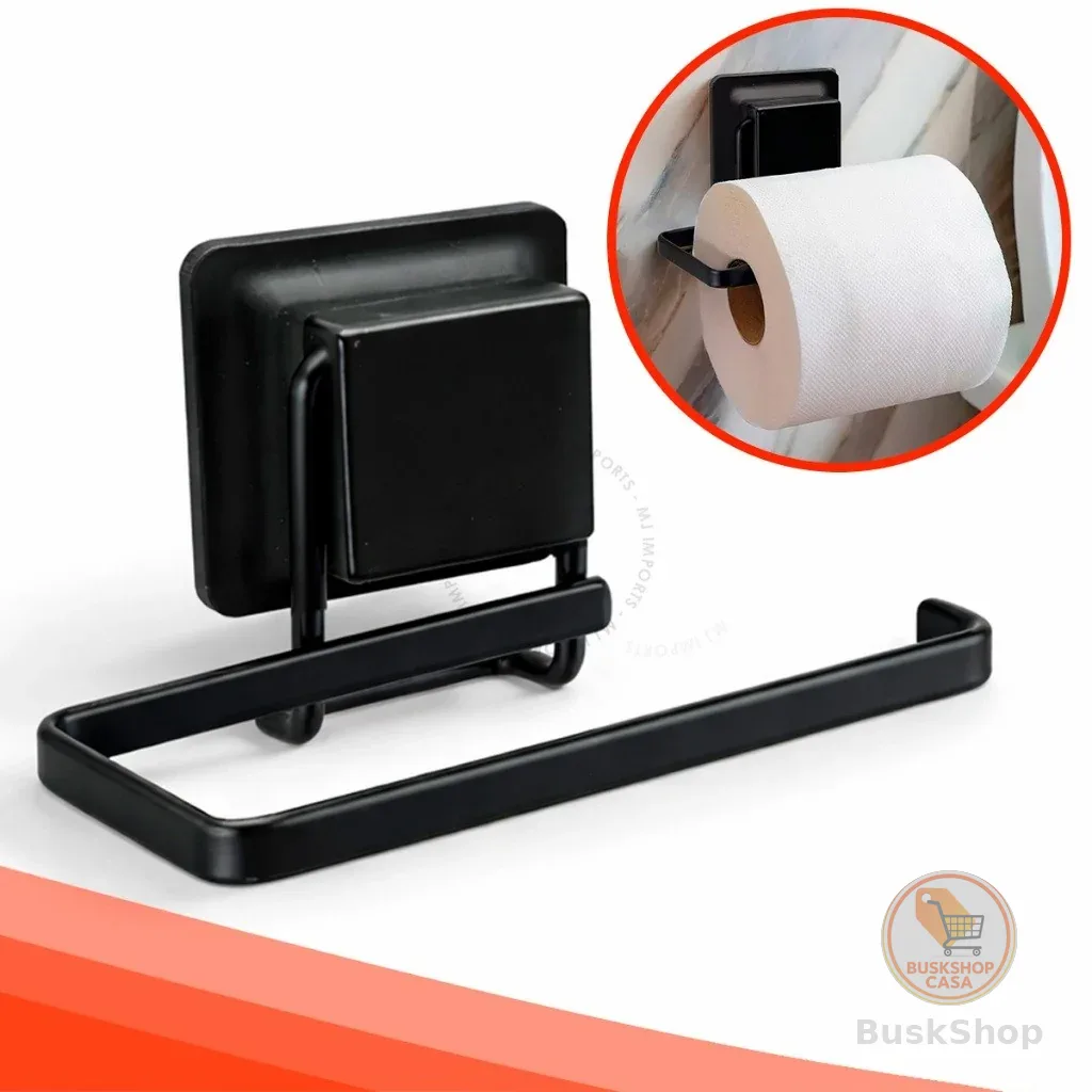 Suporte Porta Papel Higienico Rolo Papeleira com Ventosa Preto Banheiro Acessorios Arthi