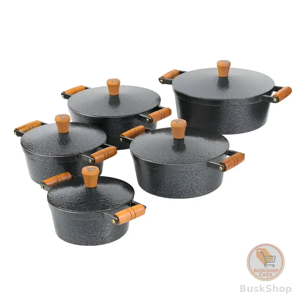 Conjunto Panelas Alumínio Fundido Grosso De Tampa Grossa Cor Preto