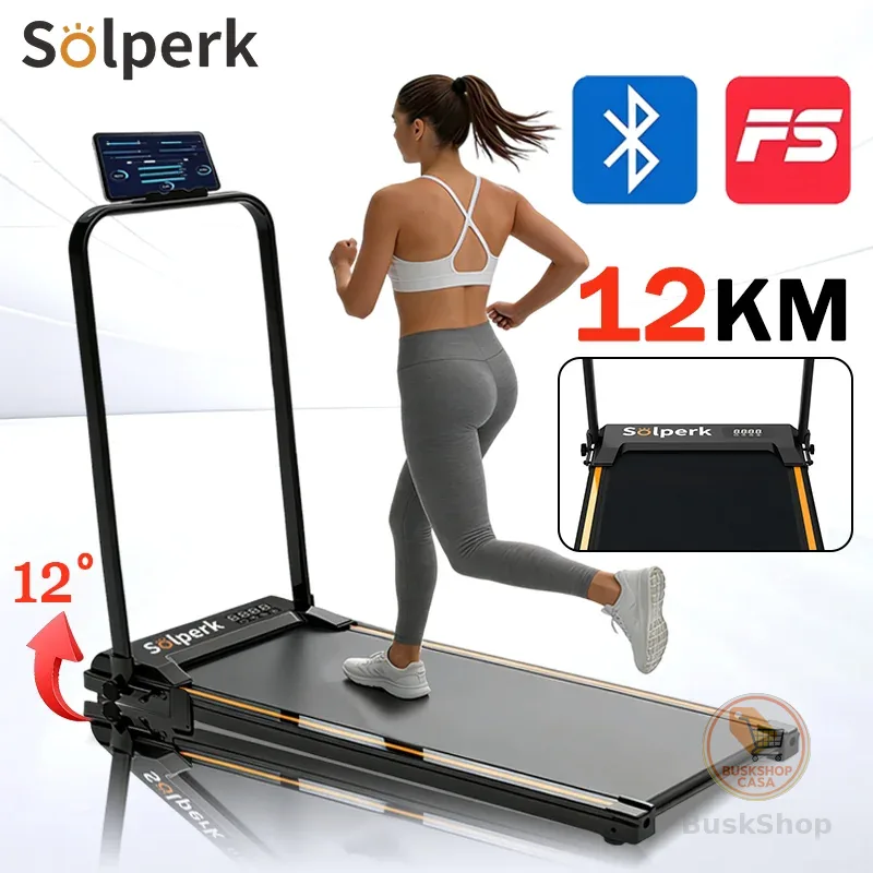 Solperk Esteira Elétrica Ergométrica 2.0HP Dobrável Silenciosa Bluetooth 12km/h Capacidade 120kg 110V/220V