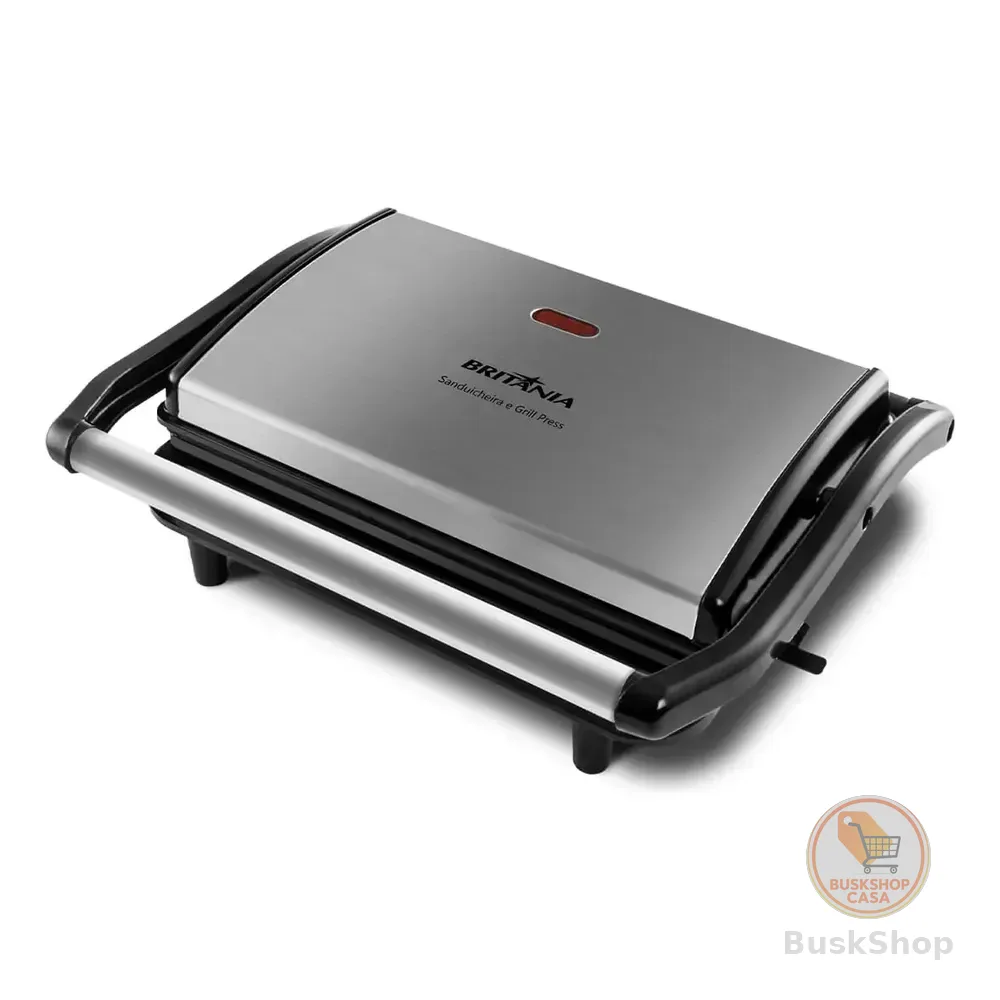Sanduicheira E Grill Britânia 2 Em 1 Bgr27i De 850w Com Trava Inox Preto/inox 220v