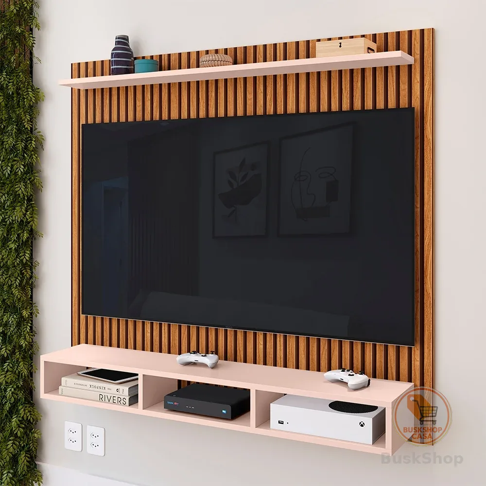 Painel Suspenso Rack Para Sala TV até 50 e 55 Polegadas Prateleira e Nicho Ideal Quarto Estante Home