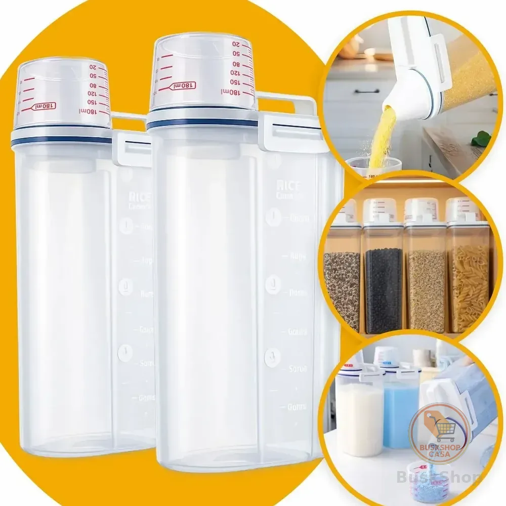Kit 2 Potes Herméticos De Plástico Retangular Para Alimentos 2.5 L Com Copo Medidor Incolor