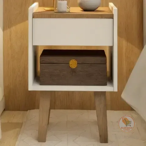 Mesinha De Cabeceira Lateral Retro Luxo Branco Fosco Gaveta