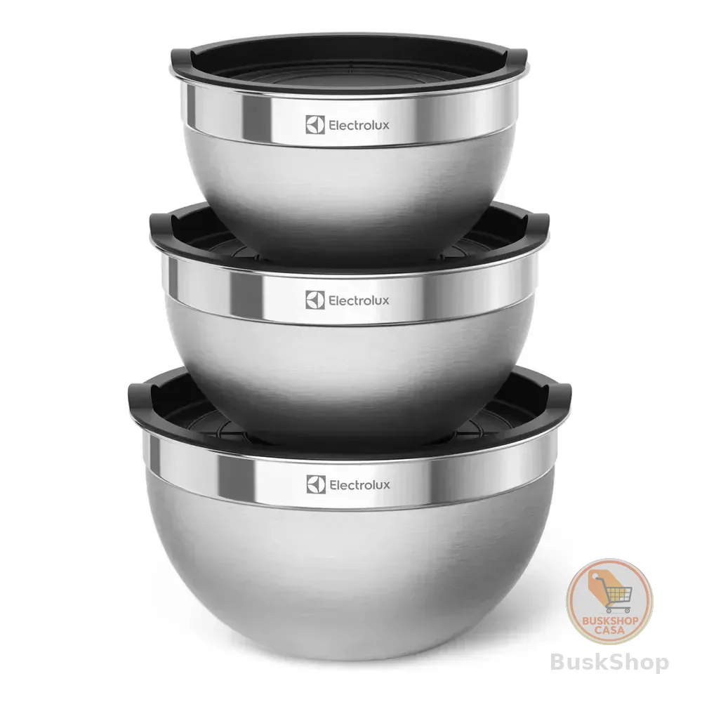 Electrolux Kit Bowls Tigelas Em Inox Com Tampa Plástica 3 Unidades Utensílios Domésticos De Cozinha
