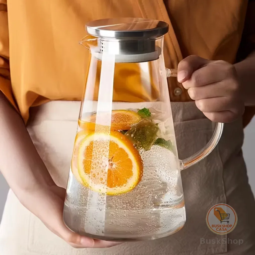Jarra de Vidro 1,8L Borossilicato Transparente com Tampa Inox Linha Mesa Posta Jarra de Suco Geladeira