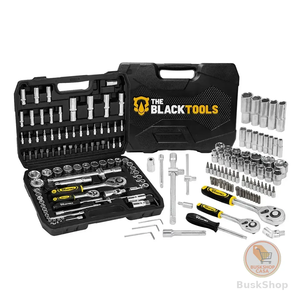 Jogo De Ferramentas Soquetes Encaixe 1/4 E 1/2 Pol. Catraca Reversível Aço Crv 94 Peças Com Maleta Tkf94 The Black Tools Cromado