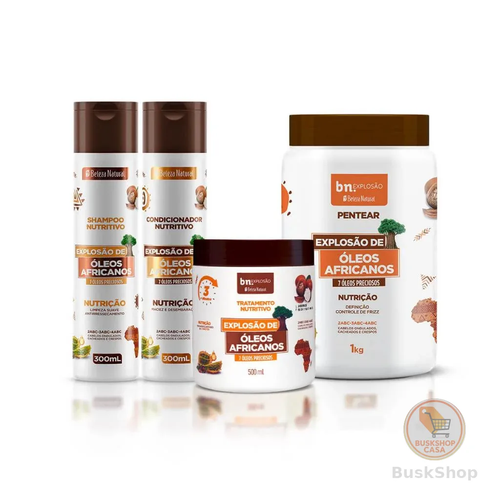 Kit Explosão de Óleos Africanos (Shampoo, Condicionador, Máscara, Creme de Pentear)