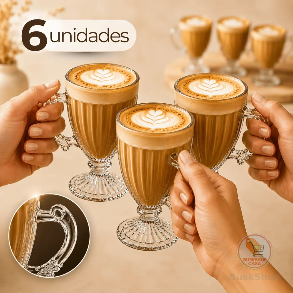 Jogo Com 6 Peças Canecas Xícara 190ml Capuccino Nespresso Café Em Vidro Elegante