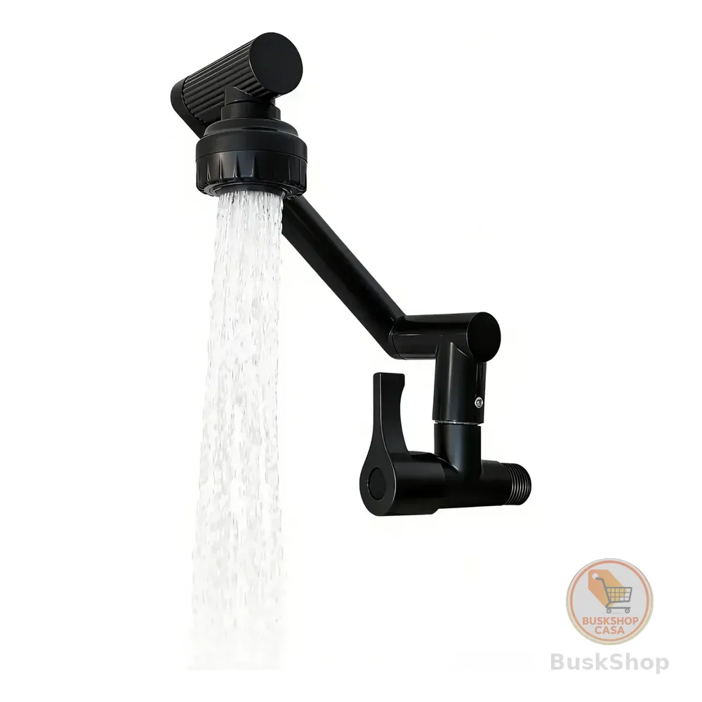 Torneira Para Parede Monocomando 360° - Cozinha Flexível Preto Brilhante