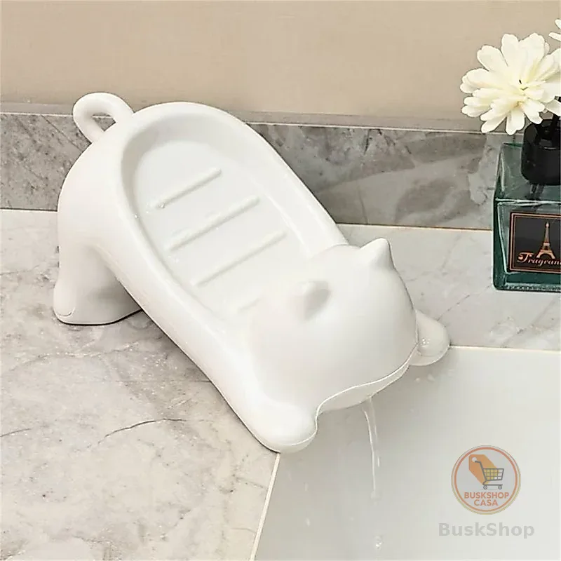 Saboneteira Porta Sabonete Gato Gatinho Banheiro Lavabo Pia Box Mesa Bancada Antiderrapante Drenagem