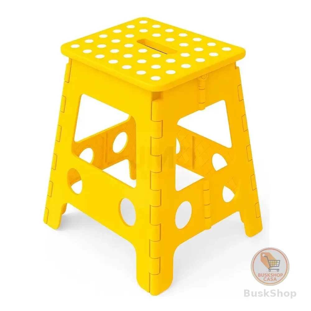 Banqueta Dobrável Plástico Reforçado Portátil Uso Doméstico Cor Amarelo