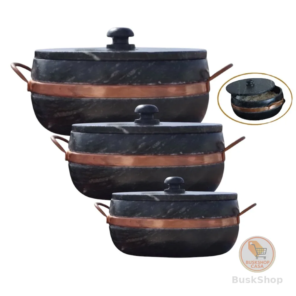 Jogo 3 Panelas Tradicionais pedra sabão (1.5L + 800ml + 500ml) Arte Pedra