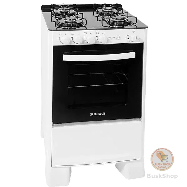 Fogão 4 Bocas Suggar Vidro Temperado Cook Glass Branco Bivolt - FGVCG410BR