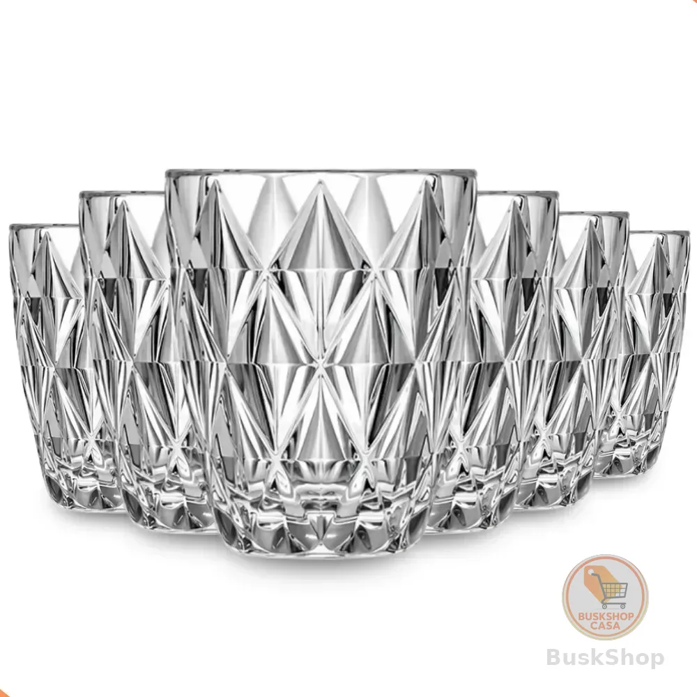 Jogo 6 Copos Diamond 300ml Vidro Grosso Diamante Luxo Transparente