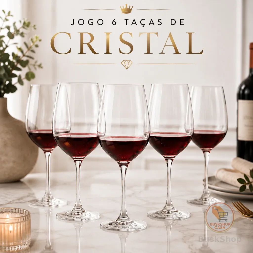 Jogo 6 Taças de Cristal 615ml para Vinho | Alta Transparência e Durabilidade Premium
