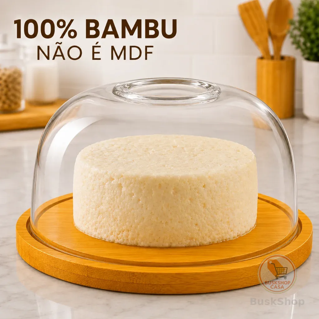Porta Queijo Queijeira Madeira Bambu Com Tampa 19cm X 9cm Em Acrílico Mesa Posta