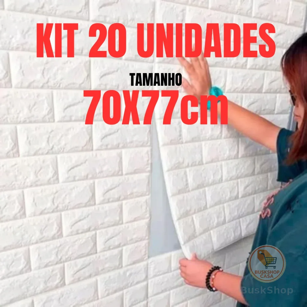 Kit 20 Placas 3D Autocolante Tijolinho Branco Decoração 77X70cm Decoração