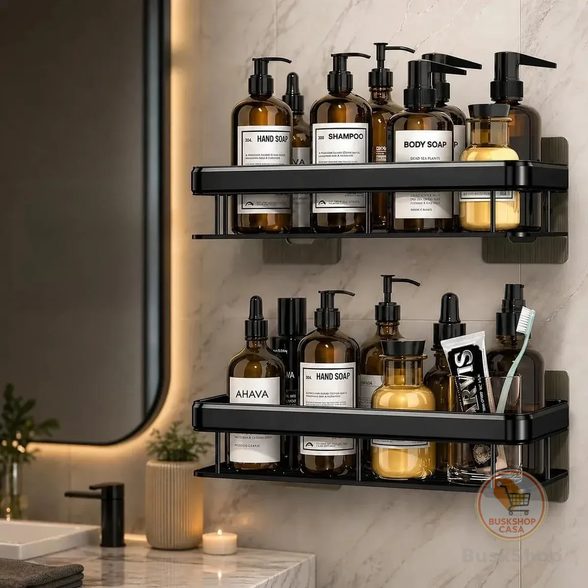 Kit 2 Prateleiras Nicho para Box de Banheiro, Organizador Porta Shampoo e Sabonete, Fixação com Adesivo Forte sem Furo, Design Moderno, Alta Durabilidade, Cor Preto