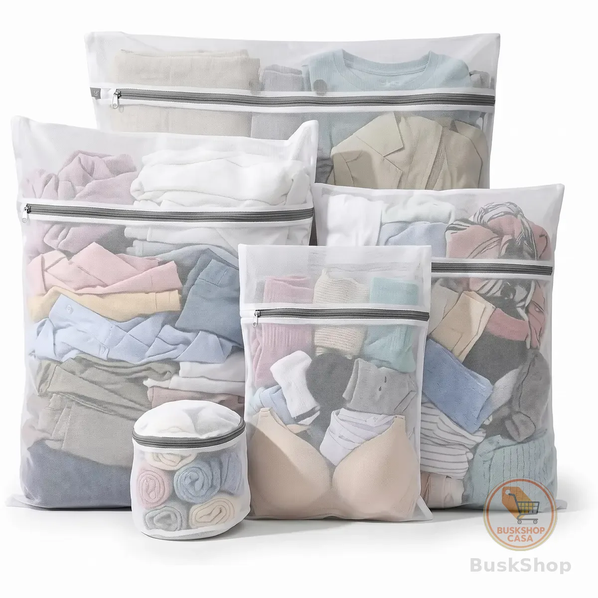 Kit 5 Sacos para Lavar Roupas Delicadas na Máquina de Lavar, Duráveis | Proteção Total Contra Danos e Desgaste | Zíper Reforçado | Perfeito para Roupas Íntimas – Qualidade Premium