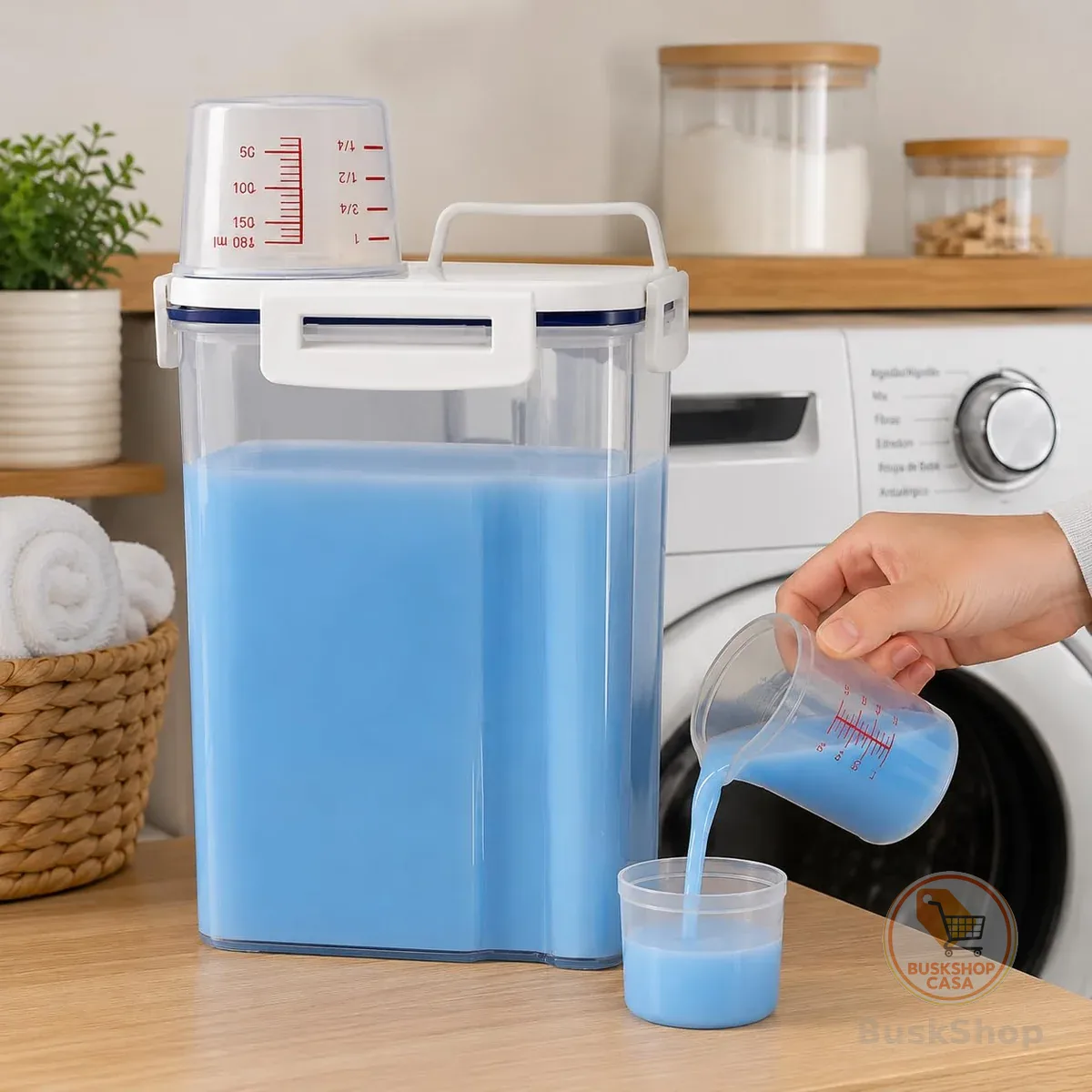 Dispenser Hermético 2L com Copo Medidor e Tampa com Trava – Pote Organizador BPA Free para Mantimentos, Grãos, Sabão em Pó e Organização da Cozinha/Lavanderia