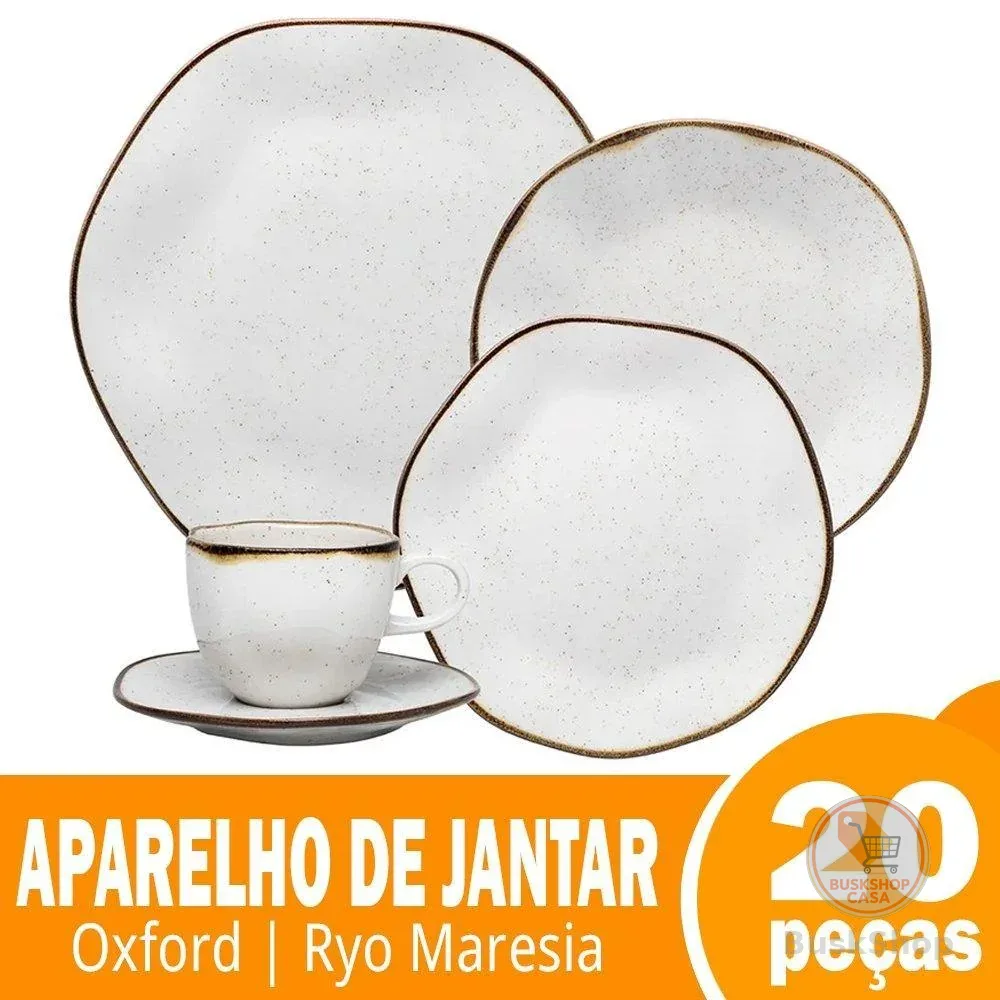 Aparelho Jantar Chá Oxford Maresia 20 Peças Branco/Marrom