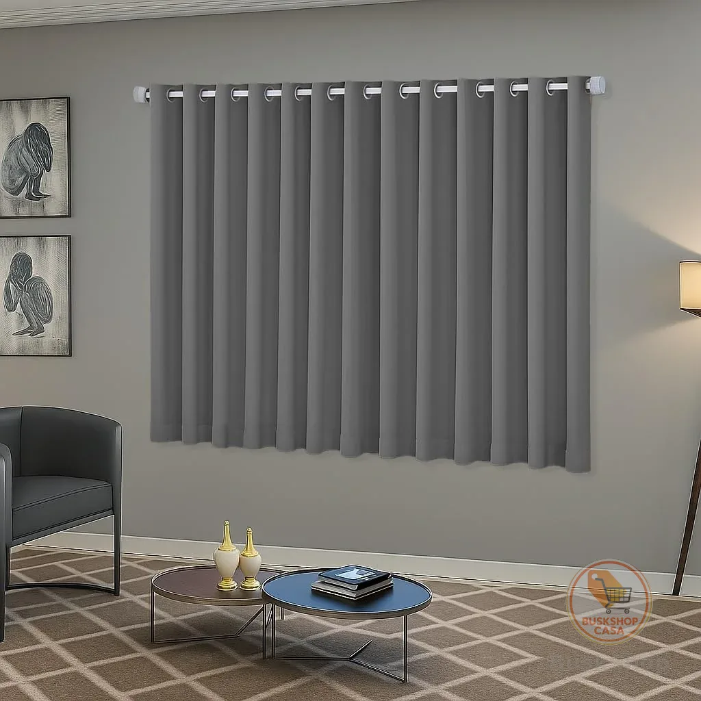 Cortina Blackout/Blecaute Sala e Janela em Tecido 2,20m x 1,30m Ilhós Cromado Solaris (Chumbo)
