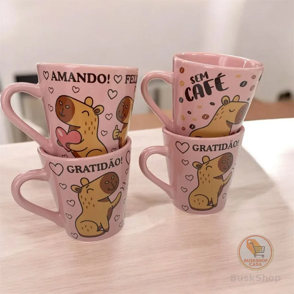 Kit 4 Xícara/Caneca 120ml Café Capivara Chá Presente Divertido