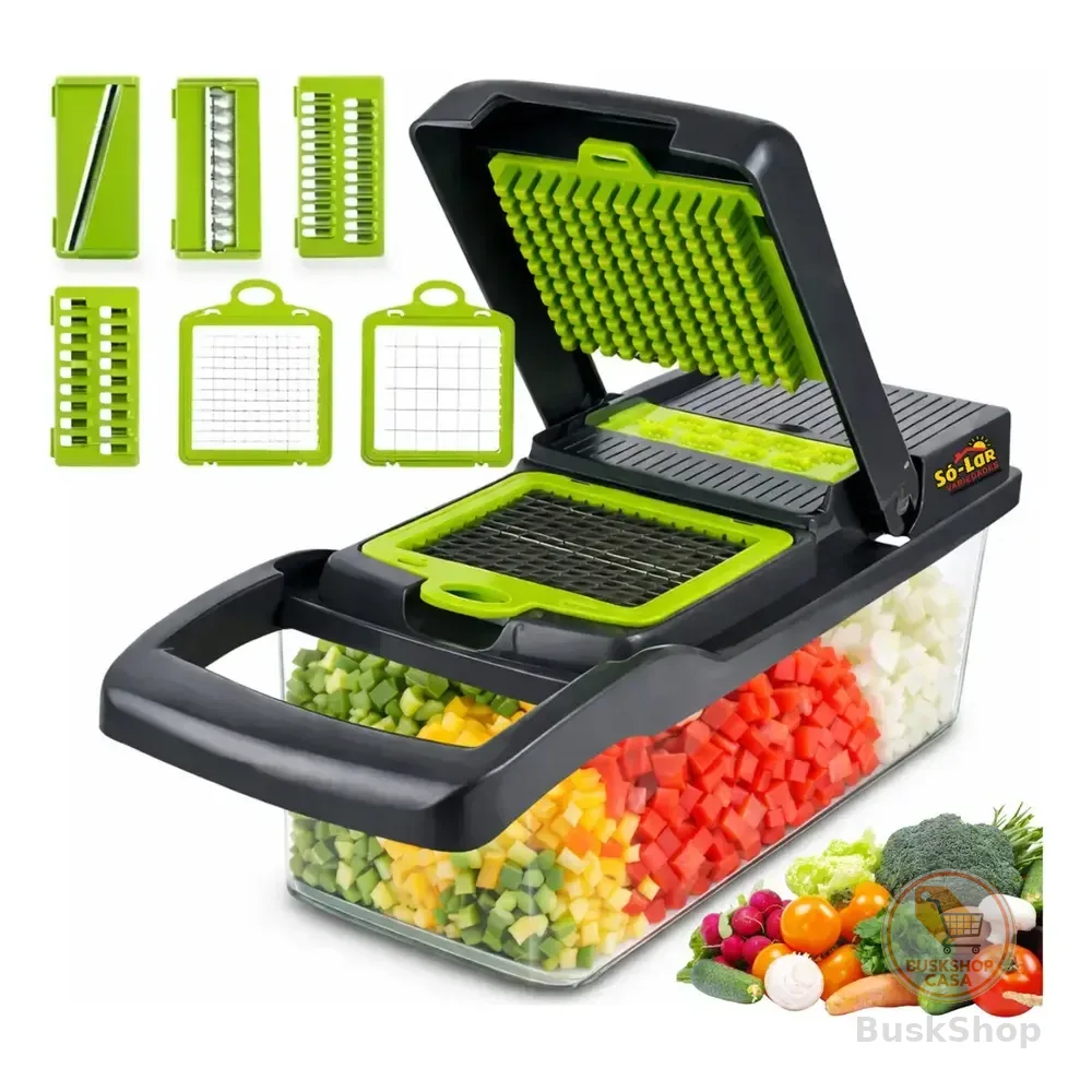 Cortador Fatiador Ralador De Legumes Frutas Triturador Manual 16 Peças Sólar Cinza-escuro