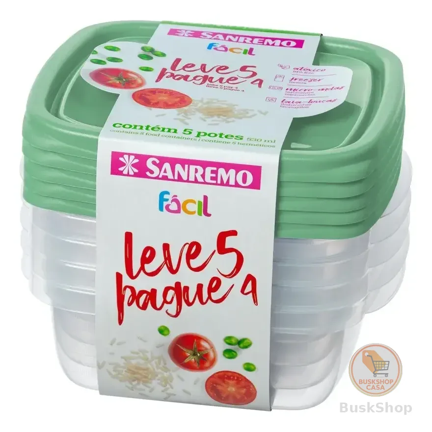 Pote Para Alimentos Hermético Sanremo Fácil 530ml Verde-claro - Kit Com 5 Unidades