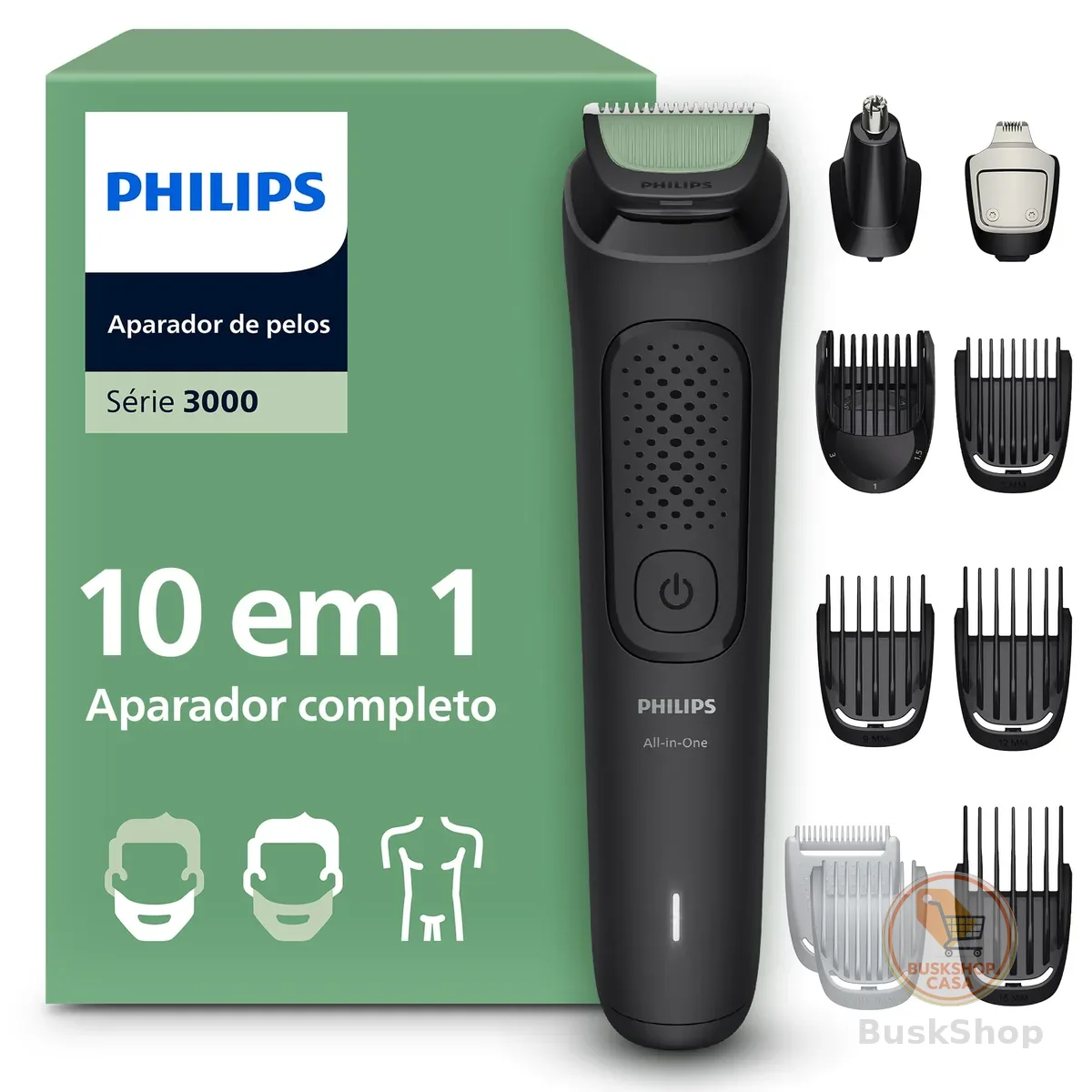 Aparador de Pelos Philips All-in-One 10 em 1 Série 3000 | Máquina para Rosto, Cabelo e Corpo | Barbeador Elétrico Multigroom | MG3941/15