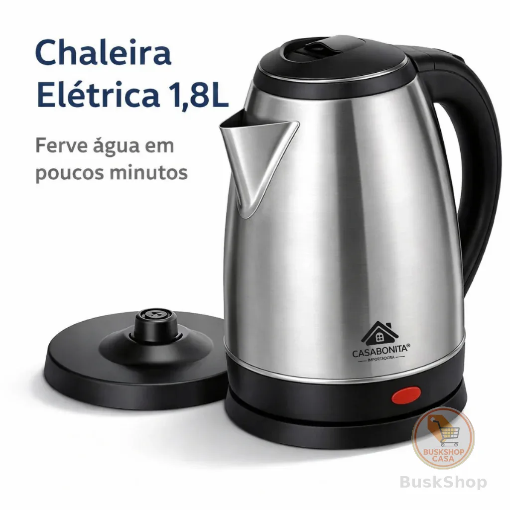 Chaleira Jarra Elétrica Inox 1,8L com Desligamento Automático para Chá e Café CASA BONITA