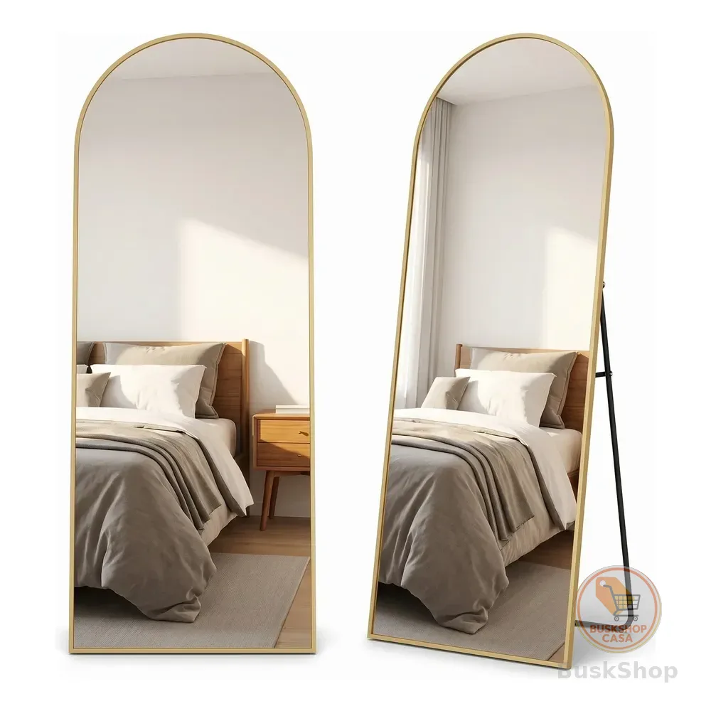 Espelho Arco Oval Corpo Inteiro 162x52 Moldura Dourada Chão Dourado