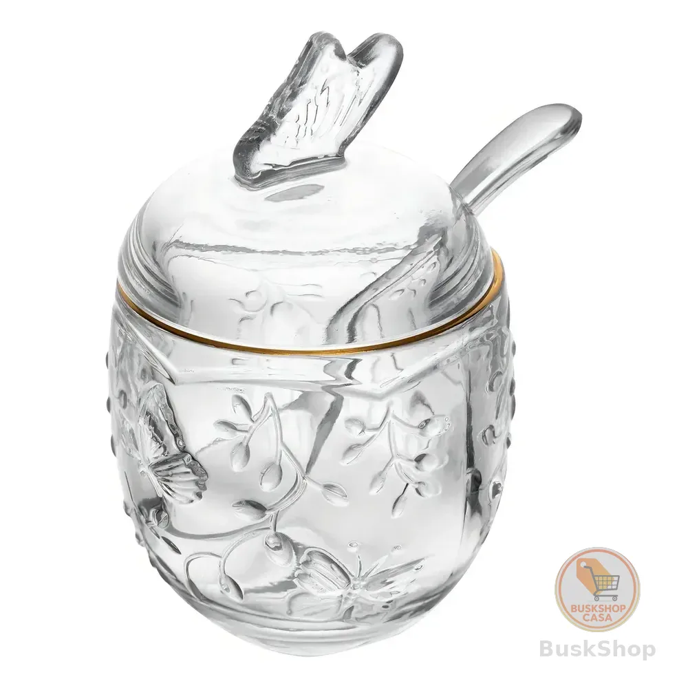Açucareiro Com Colher New Butterfly Com Fio De Ouro 250ml Cor Incolor