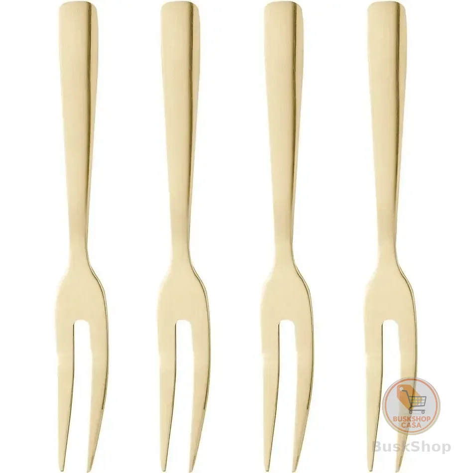 Jogo 4 Garfos De Aço Inox Para Aperitivo Dourado