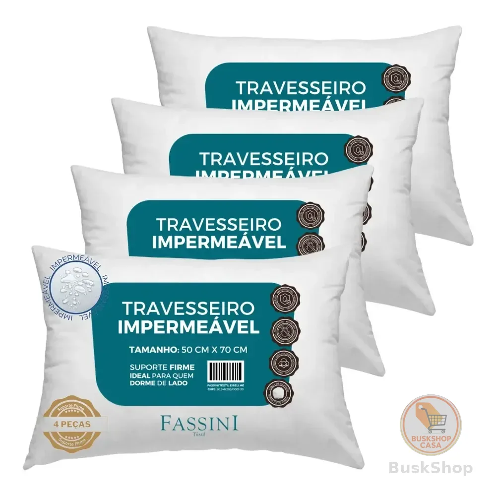 4 Travesseiros Antialérgico Impermeável 50x70 Super Macio Branco