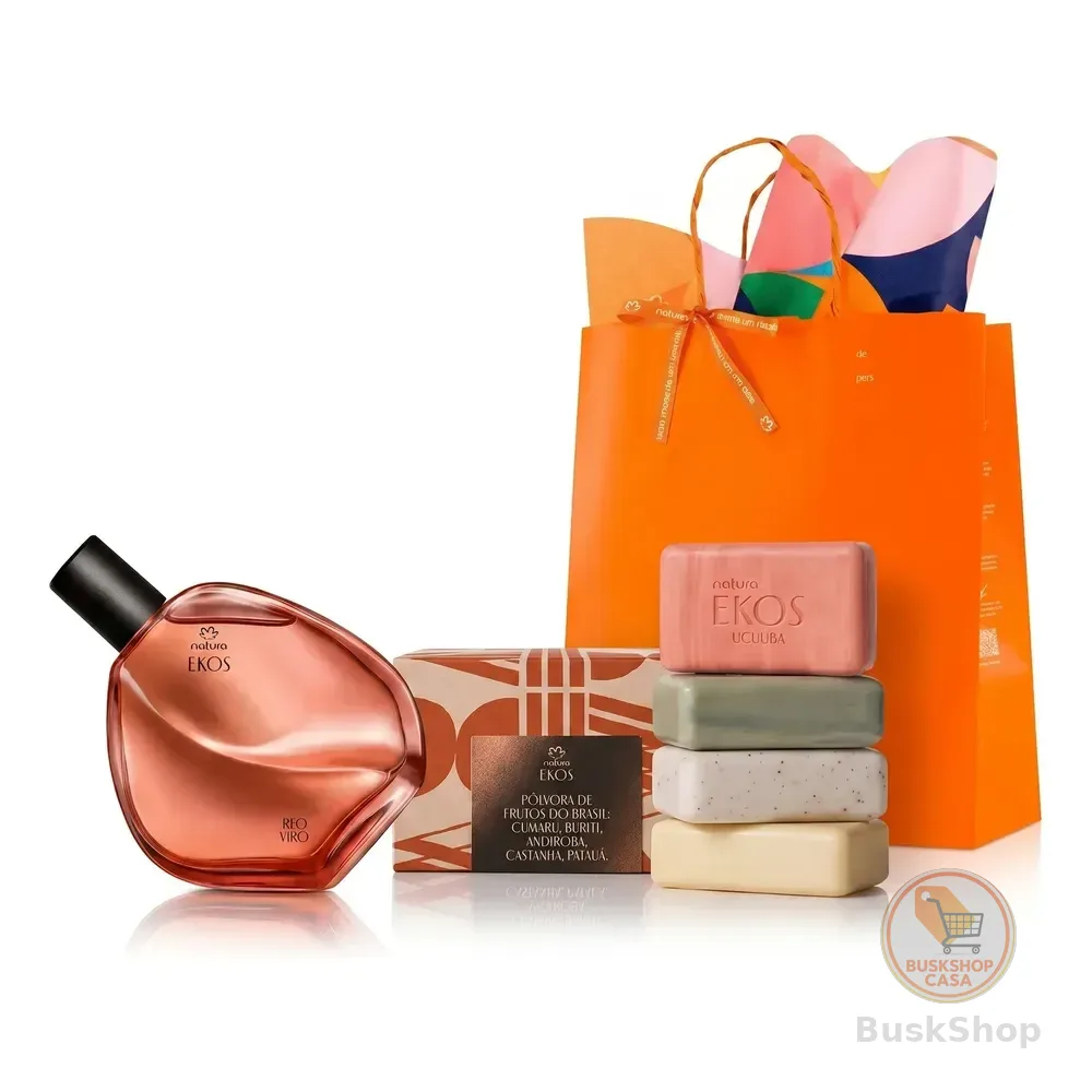 Kit Presente Ekos: Deo Colônia Ryo Vivo 75ml + Caixa Com 4 Sabonetes Vegetais Cremosos 100g + Sacola De Presente P