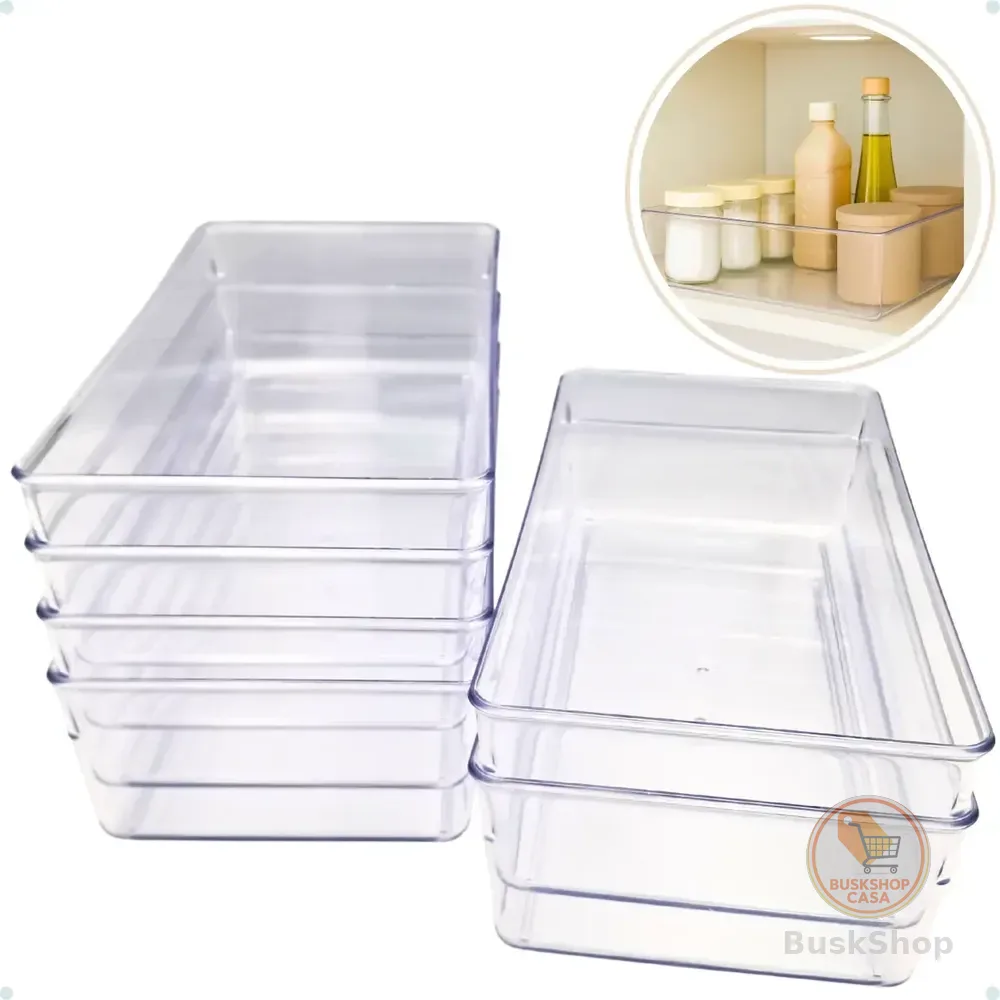 Kit 6 Organizador Armário Geladeira Gaveta Acrílico Multiuso Transparente