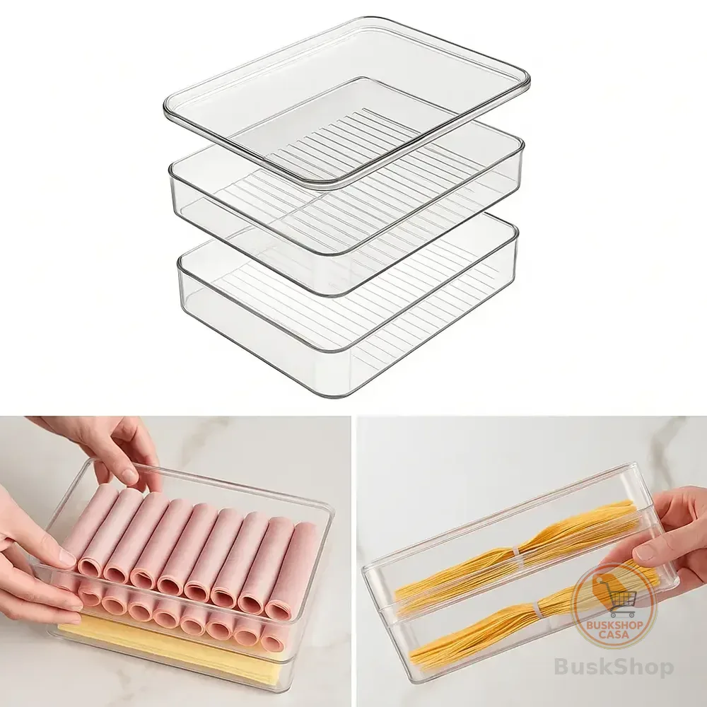 Porta Frios Duplo Organizador Geladeira Acrílico Transparente Com Tampa