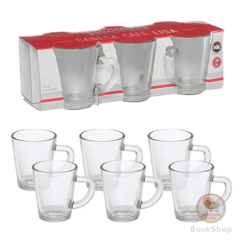 Jogo C/ 6 Xicaras De Vidro Transparente P/ Café Lisa 70ml Hauskraft Liso
