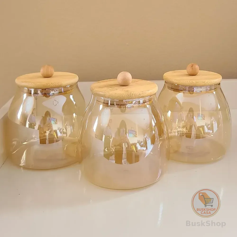 Kit Pote Vidro Âmbar Decorativo Bolinha 750ml Porta Temperos 3 Unidades