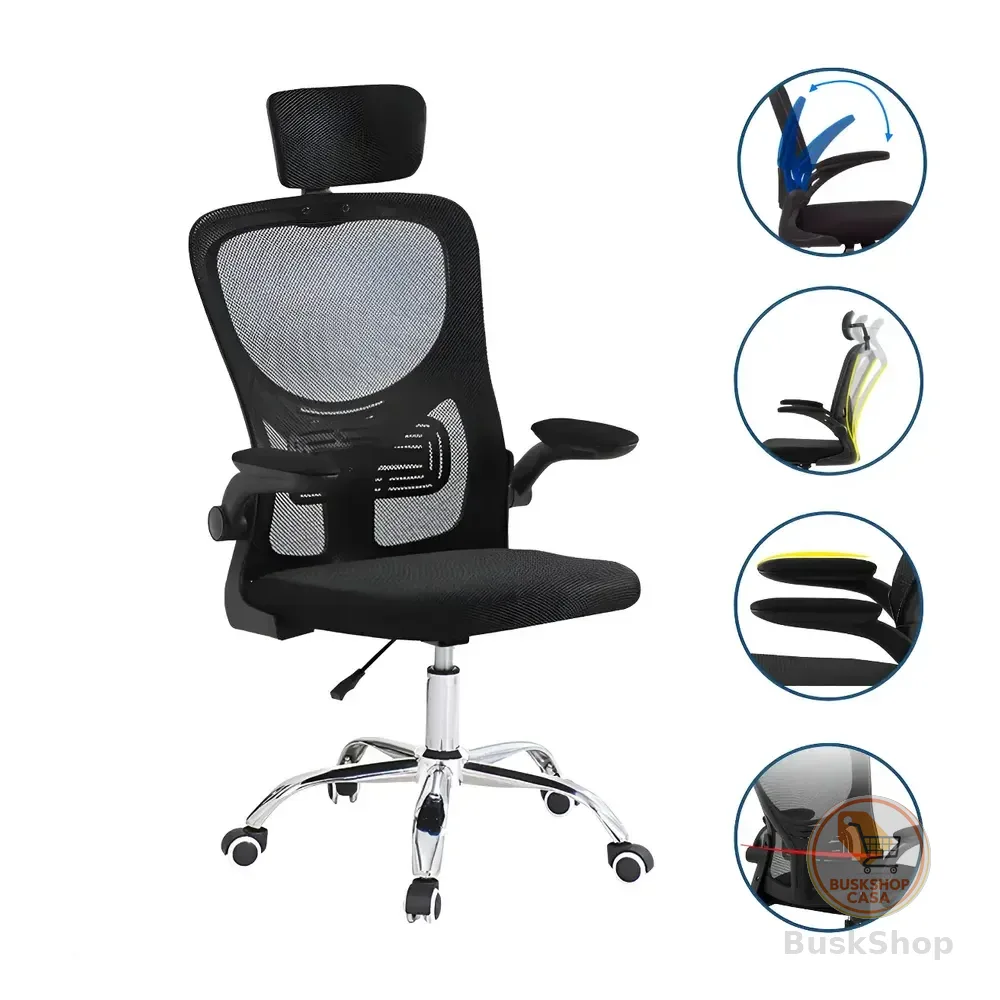 Cadeira De Escritório Até 150kg Executiva Presidente Office Preto - Luxo Premium Assento E Encosto Em Tela Mesh,