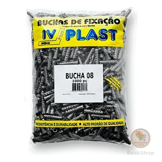 Kit 1000 Buchas S8 Iv Plast Concreto Alvenaria Parede 8mm Cinza-escuro